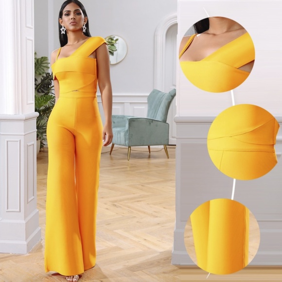 NEW! BANDAGE JUMPSUIT YELLOW PANTSUIT 2 PIECE SET - Picture 5 of 10